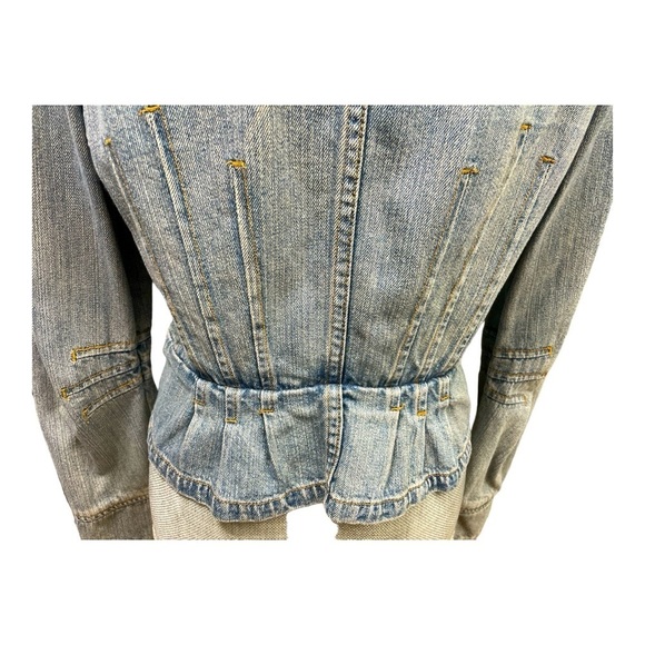 Boston Proper Denim Jean Jacket. Size 8. Brass button detail. Cropped. Gathered - Picture 7 of 13